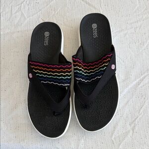 Bzees Black Flip-Flops with Multicolor Straps